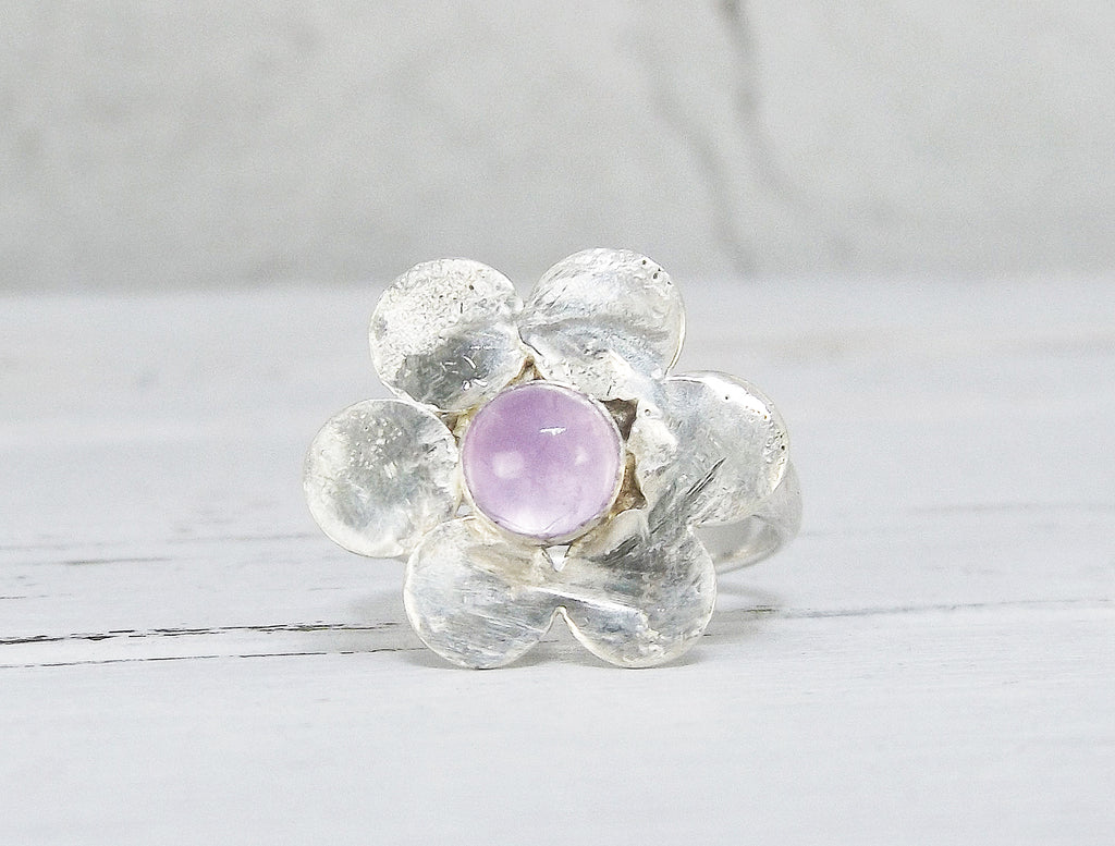 Huge top Vintage Sterling Silver Domed Purple Amethyst Flower Adjustable Ring Signed