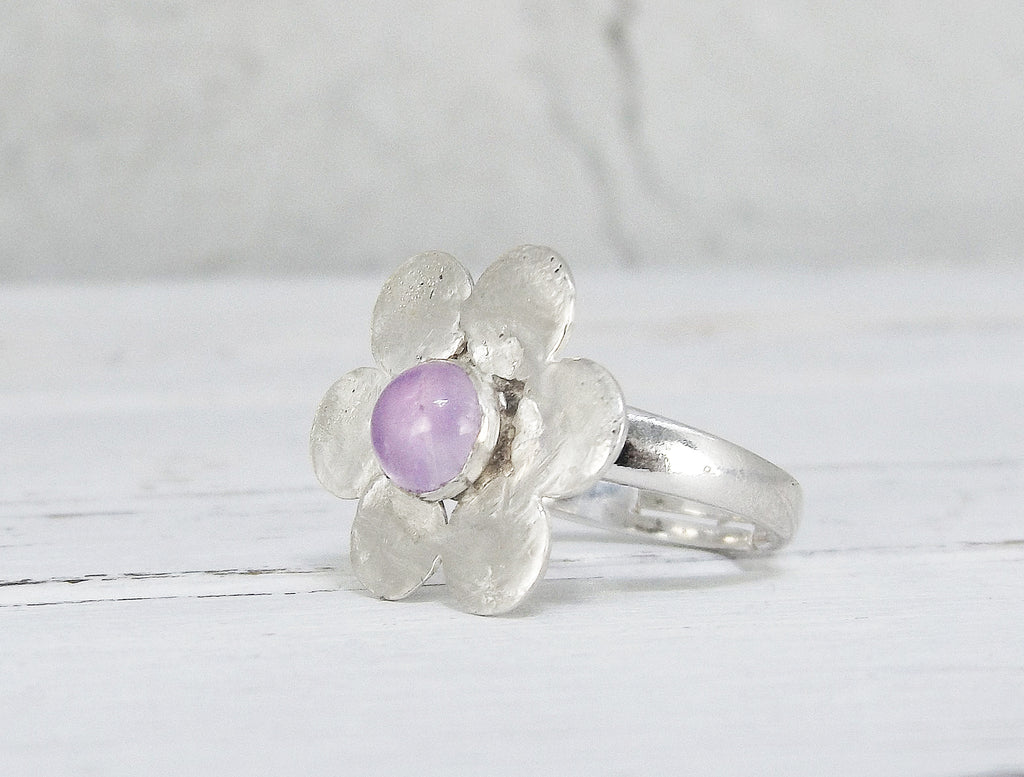 Adjustable Sterling Silver Amethyst Flower Ring – Eluna Jewelry